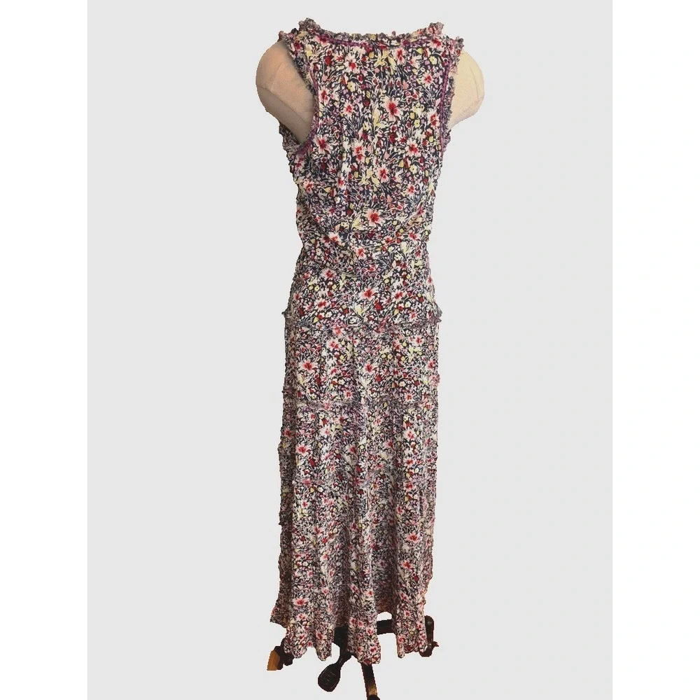 Poupette St. Barth Bety Tassel Tie Georgette Floral Maxi Dress Navy Azalea Small